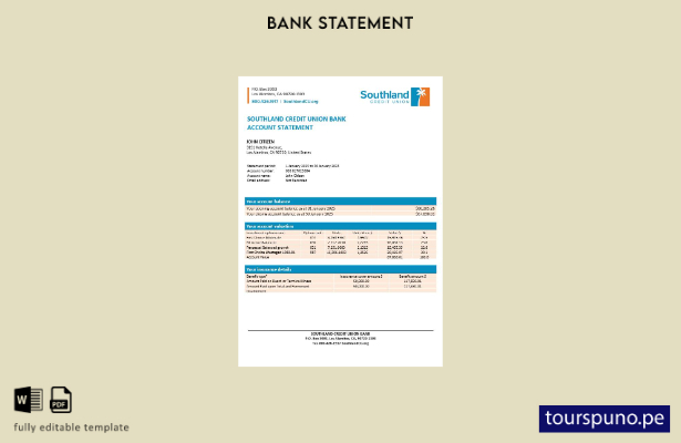 listo para imprimir plantilla de word   extracto bancario de California Southlan